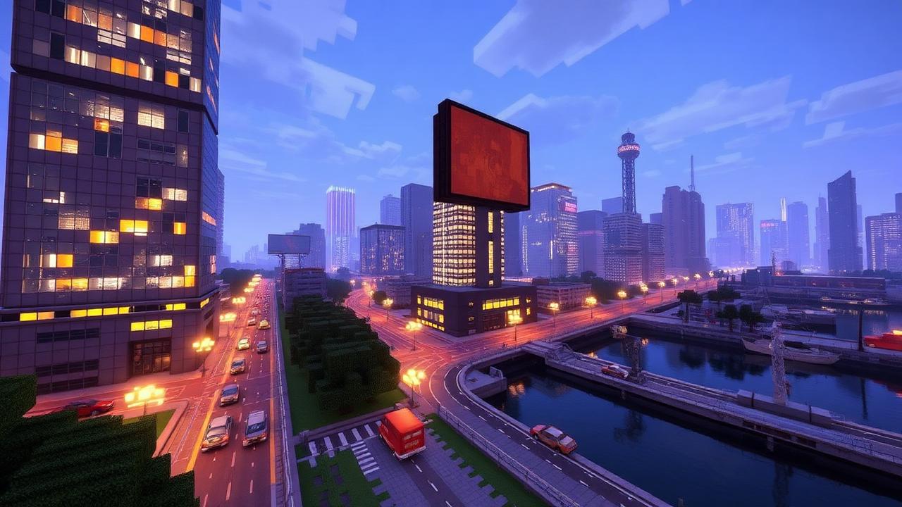 Minecraft PvP arena with stone stands and torch-lit walls
